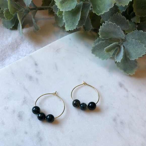 The Poppy - Dainty Hoop with Deep Emerald Beads - Picture 3 of 6